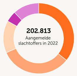 Taartdiagram aantal slachtoffers in Nedrland in 2022