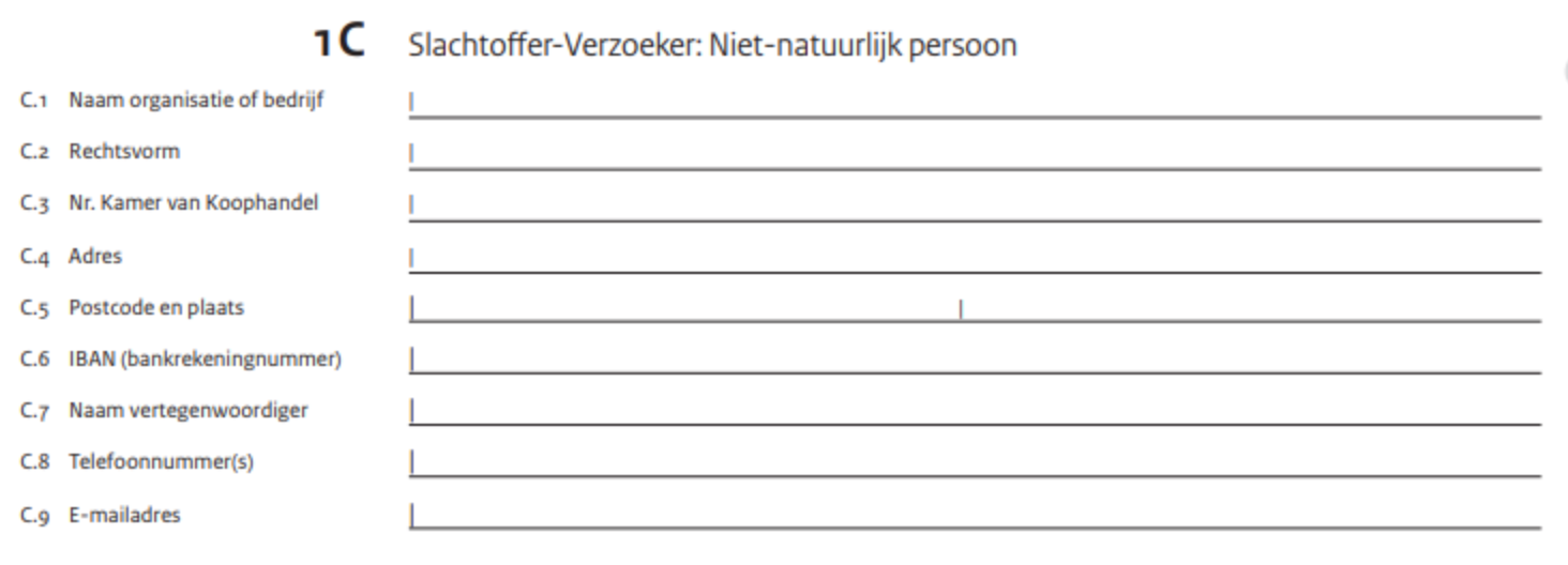 Vraag 1C van het formulier gegevens slachtoffer-verzoeker