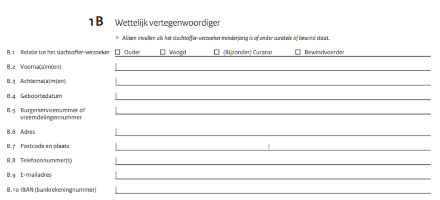 Vraag 1B formulier gegevens slachtoffer-verzoeker