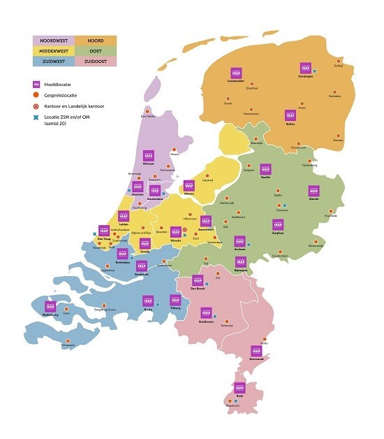 De werkgebieden van Slachtofferhulp Nederland