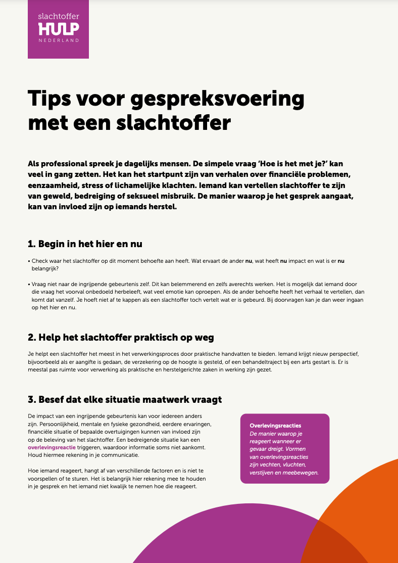 Afbeelding van de pdf met gesprekstips. De tips staan ook op de website op deze pagina.